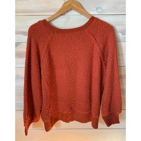 M/L Brick Red Chunky Sweater with Bubble Sleeves - Picture 5 of 5